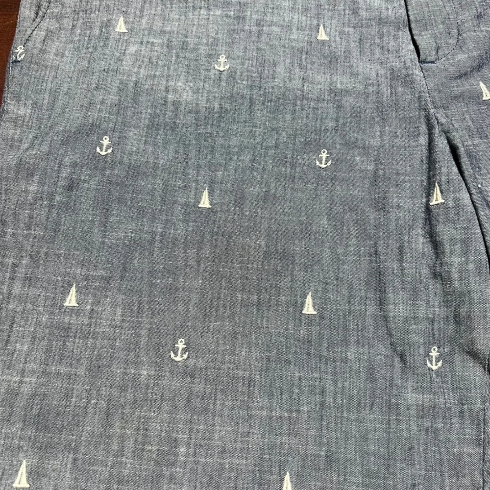 Banana Republic Aiden Shorts 35 Mens Sailing Blue Nautical Anchor Sailboat Slim